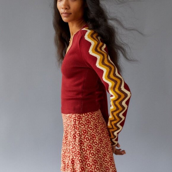 BDG Urban Outfitters Sweater Danni Cropped Chevron Patterned Sleeve Boho X-Small - Picture 2 of 9